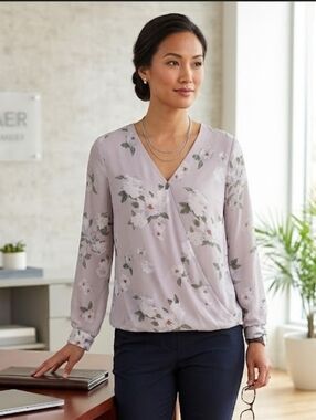 Floral Wrap-Front Blouse in Lavender